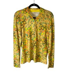 Tory Burch yellow floral long sleeve button down chenille shirt XL